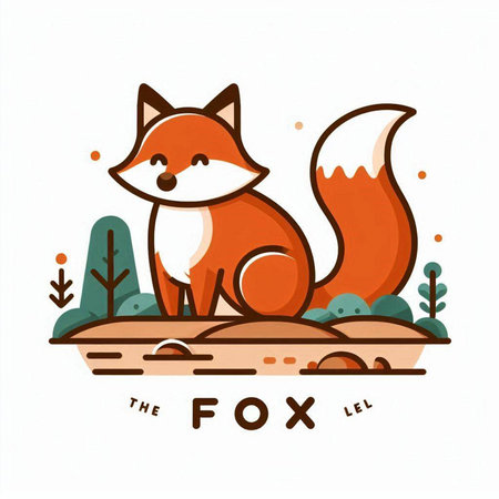 Cute fox in the forest. Vector illustration. Flat style.のイラスト素材