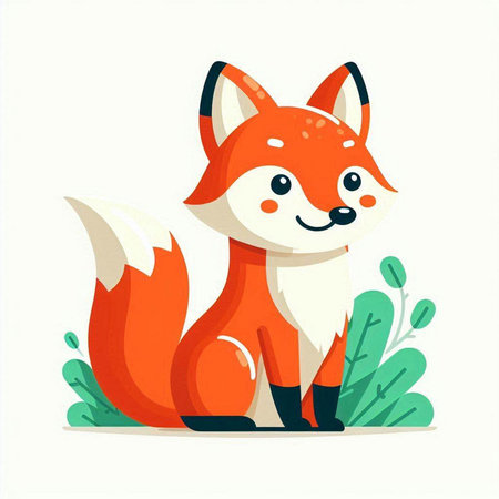 Cute cartoon fox on white background. Vector illustration in flat style.のイラスト素材