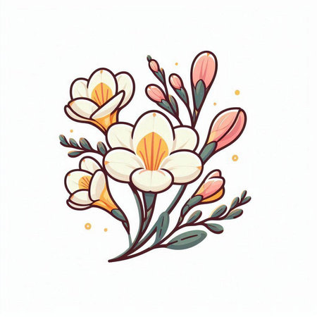 Bouquet of crocus flowers. Hand drawn vector illustration.のイラスト素材