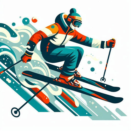 Vector illustration of a skier in winter sport. Skiing.のイラスト素材