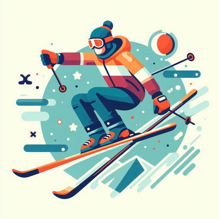 Skiing man, vector illustration. Flat style. Winter sport.のイラスト素材