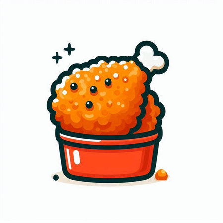 Fried chicken in a bowl. Vector illustration on white background.のイラスト素材