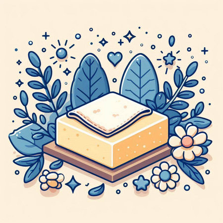 Hand drawn vector illustration of soap and flowers in doodle style.のイラスト素材