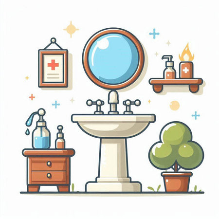 Bathroom interior. Bathroom design elements. Vector illustration.のイラスト素材