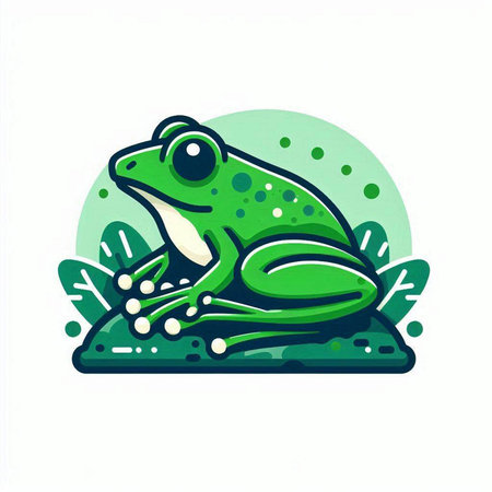 Green frog on a green background. Vector illustration of a frog.のイラスト素材