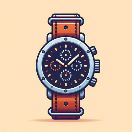 Stylish watch on a yellow background. Vector illustration in cartoon styleのイラスト素材