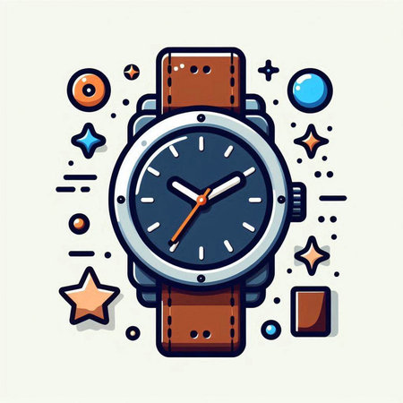 Vector illustration of wristwatch on white background. Line art style.のイラスト素材