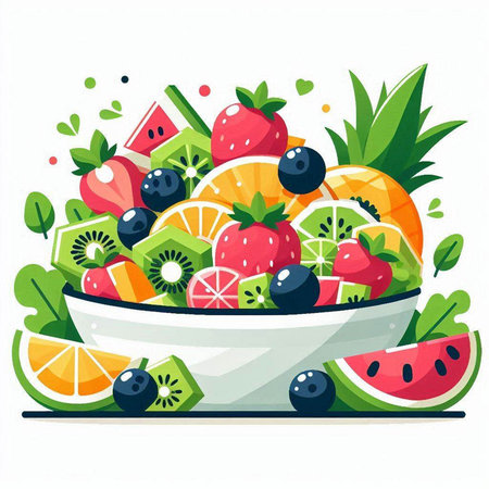 Fruit salad in a bowl. Healthy food. Vector illustration.のイラスト素材