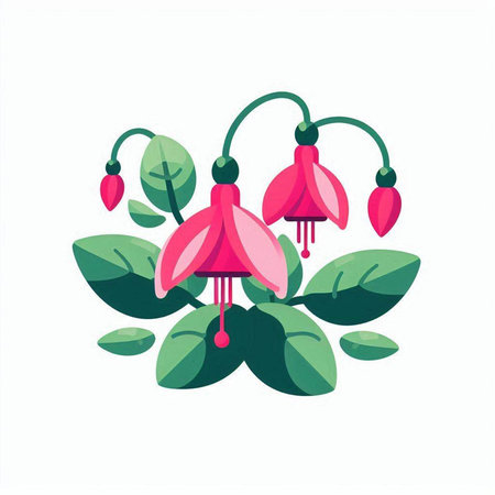 Fuchsia flowers and leaves on white background. Vector illustration.のイラスト素材