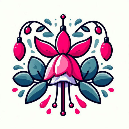 Fuchsia flower vector illustration. Hand drawn doodle.のイラスト素材