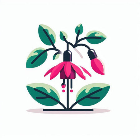 Fuchsia flower with green leaves. Vector illustration in flat styleのイラスト素材