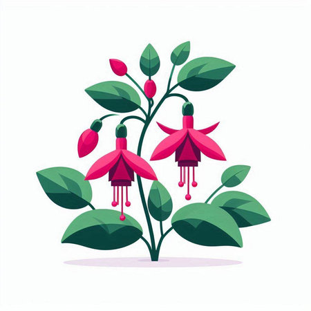 Fuchsia flowers isolated on white background. Vector illustration in flat style.のイラスト素材