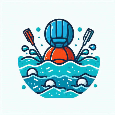 Hand drawn vector illustration of a man in a kayak with a paddle.のイラスト素材