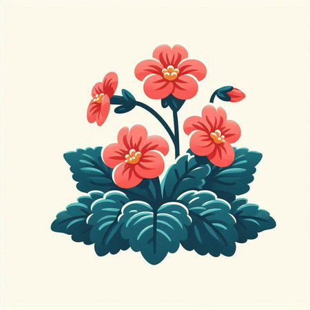 Flowerpot with red flowers. Vector illustration in retro style.のイラスト素材