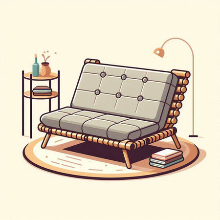 Illustration of a sofa in the living room. Vector illustration.のイラスト素材