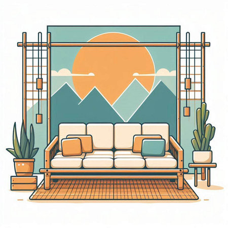 Sofa in the interior of the room. Vector illustration.のイラスト素材