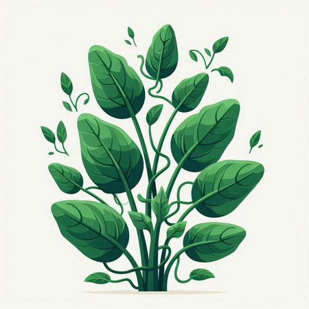 Illustration of a green plant with leaves on a white background.のイラスト素材