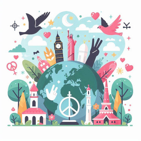 Vector illustration of World Peace Day. Flat design style. Vector illustration.のイラスト素材