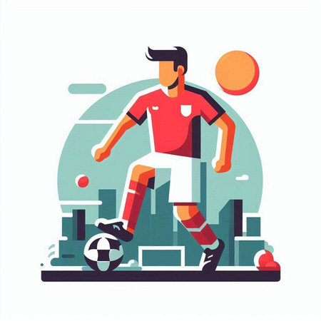 Soccer player on the field. Vector illustration in flat style.のイラスト素材
