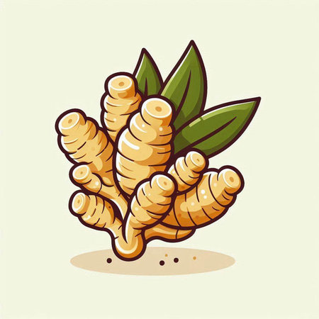 Ginger root and leaves isolated on white background. Vector illustration.のイラスト素材