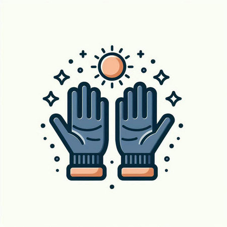 Winter gloves and sun icon. Vector illustration in thin line style.のイラスト素材