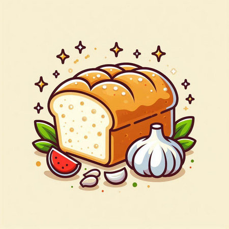Bread and ingredients for baking. Vector illustration in cartoon style.のイラスト素材