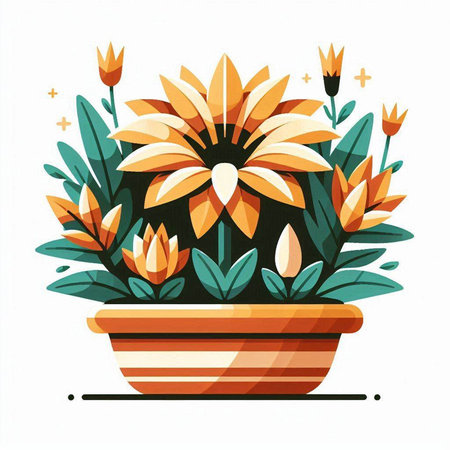 Flowerpot with flowers. Vector illustration in flat cartoon style.のイラスト素材