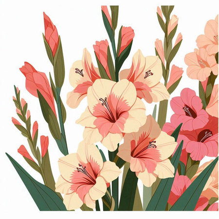 Beautiful bouquet of gladiolus flowers. Vector illustration.のイラスト素材