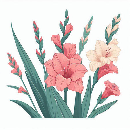 Beautiful bouquet of gladiolus flowers. Vector illustration.のイラスト素材