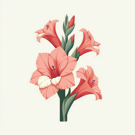 Gladiolus. Hand drawn vector illustration. Isolated on white background.のイラスト素材