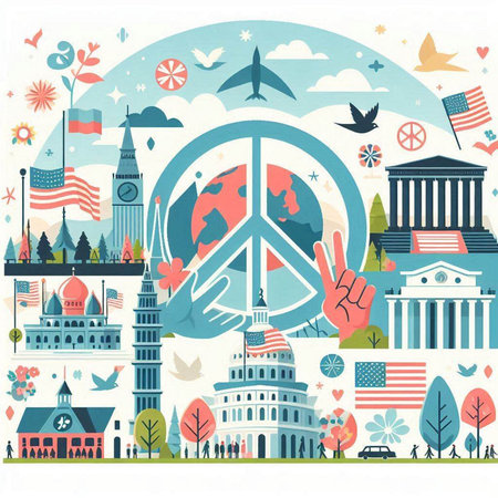 Vector illustration of United states of America. World famous landmarks and symbols.のイラスト素材