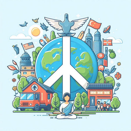 Travel around the world concept. Vector illustration in line art style.のイラスト素材