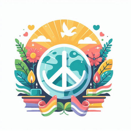 World Peace Day. Vector illustration in flat style with peace symbol.のイラスト素材
