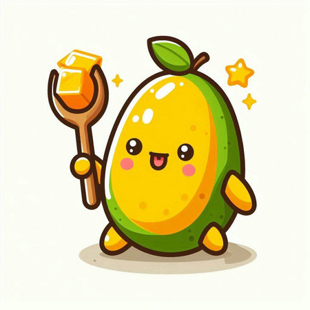 Cute mango character. Vector cartoon character illustration. Mango fruit mascot.のイラスト素材