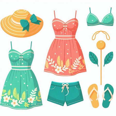 Set of summer clothes and accessories. Vector illustration on white background.のイラスト素材