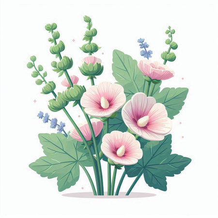 Flowers of mallow isolated on white background. Vector illustration.のイラスト素材