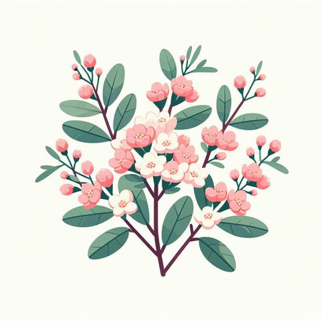 Bouquet of pink flowers and green leaves. Vector illustration.のイラスト素材