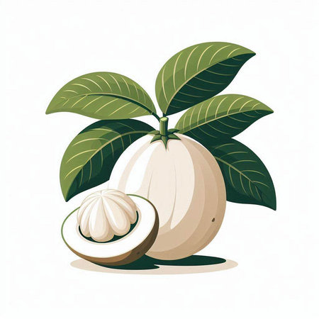 Fresh mangosteen with leaves vector illustration isolated on white background.のイラスト素材