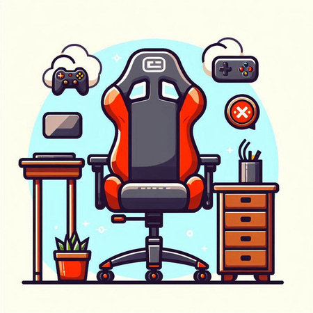 Vector illustration of a modern office chair with a remote control and a video game console.のイラスト素材