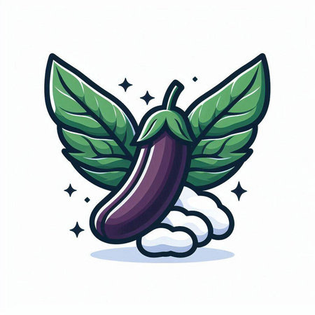 Cartoon eggplant with wings on white background. Vector illustration.のイラスト素材