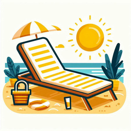 Vector illustration of sun lounger on the beach. Summer vacation concept.のイラスト素材