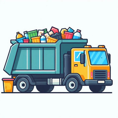 Garbage truck isolated on white background. Vector illustration in cartoon style.のイラスト素材