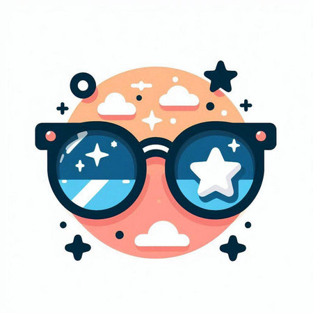Funny glasses with star and clouds. Vector illustration in flat styleのイラスト素材