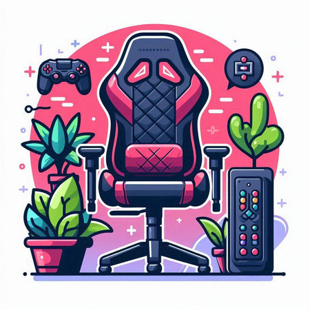 Retro video game chair with remote control. Modern vector illustration.のイラスト素材