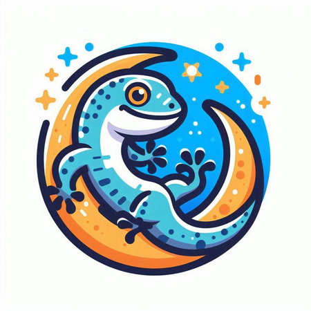 Lizard on the moon. Vector illustration in doodle style.のイラスト素材