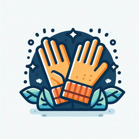 Vector illustration of gloves for cleaning and disinfection. Hand drawn flat style.のイラスト素材