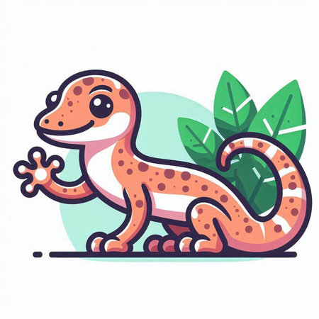 Cute cartoon gecko. Vector illustration isolated on white background.のイラスト素材