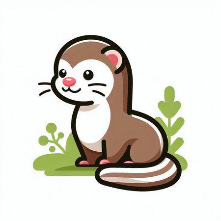 Cute ferret on a white background. Vector illustration of a ferret.のイラスト素材