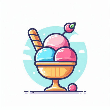 Ice cream in a glass bowl. Colorful flat vector illustration.のイラスト素材