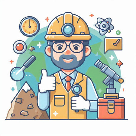 Vector illustration of a miner in the helmet and glasses. Flat style.のイラスト素材
